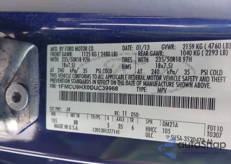 2013 Ford Escape Sel from USA, damaged, VIN 1FMCU9HX0DUC39968